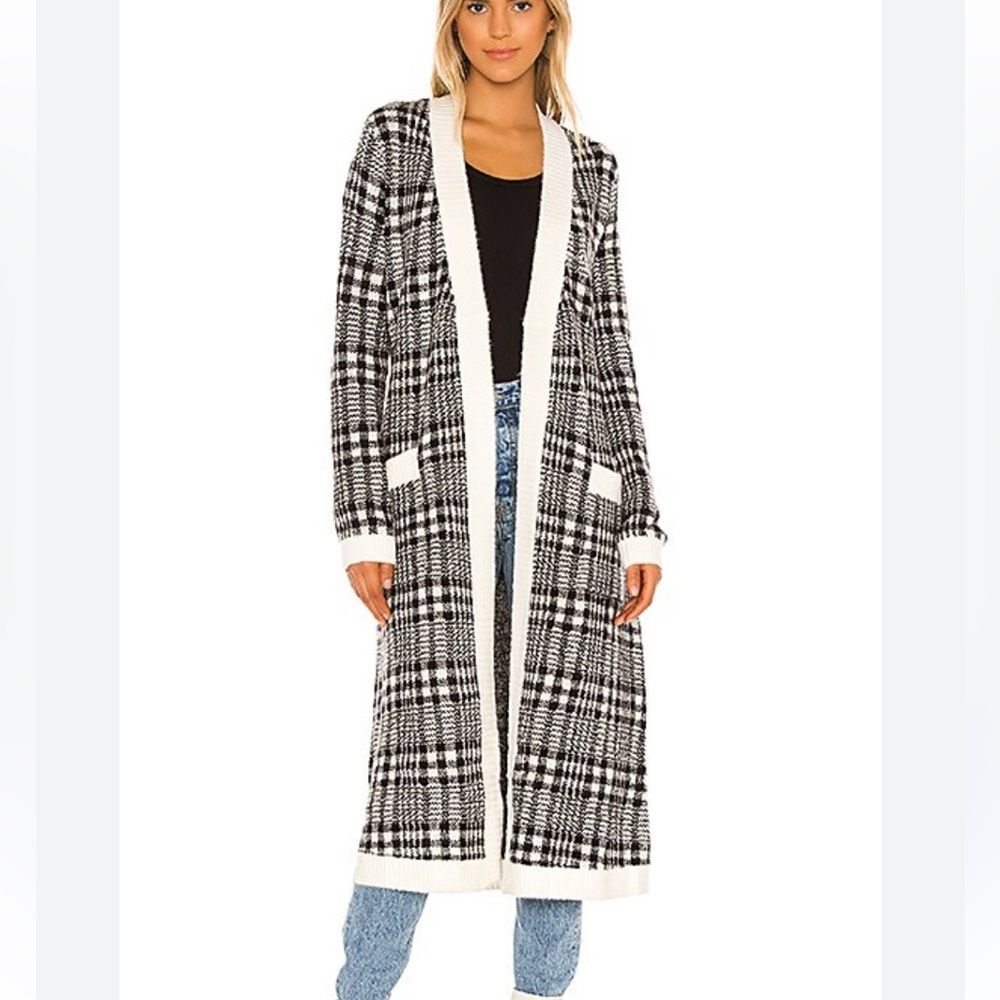Show Me Your Mumu Seth Belted Duster Sweater Roger Plaid Black White Long XS